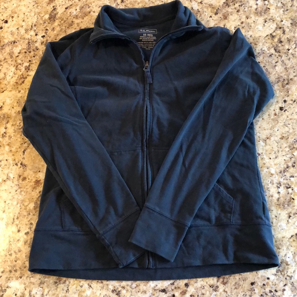 LL bean dark blue zip up cotton sweatshirt